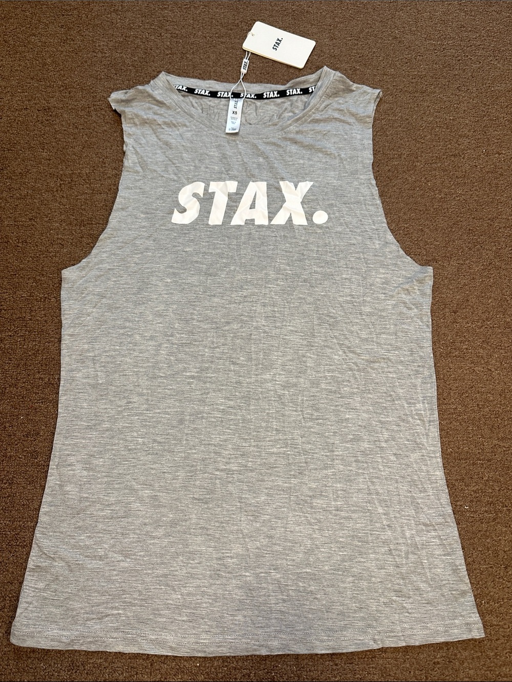 Stax Women’s Grey Muscle Tank Top in gray size xs look at measurements